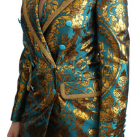Blue Gold Jacquard Coat Blazer Jacket