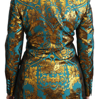 Blue Gold Jacquard Coat Blazer Jacket