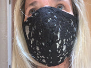 Black Lace on Light Gray Face Mask by Rebel, Made in USA