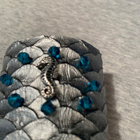 Mermaid Scales with Seahorse, Teal Beads Leather Cuff Bracelet