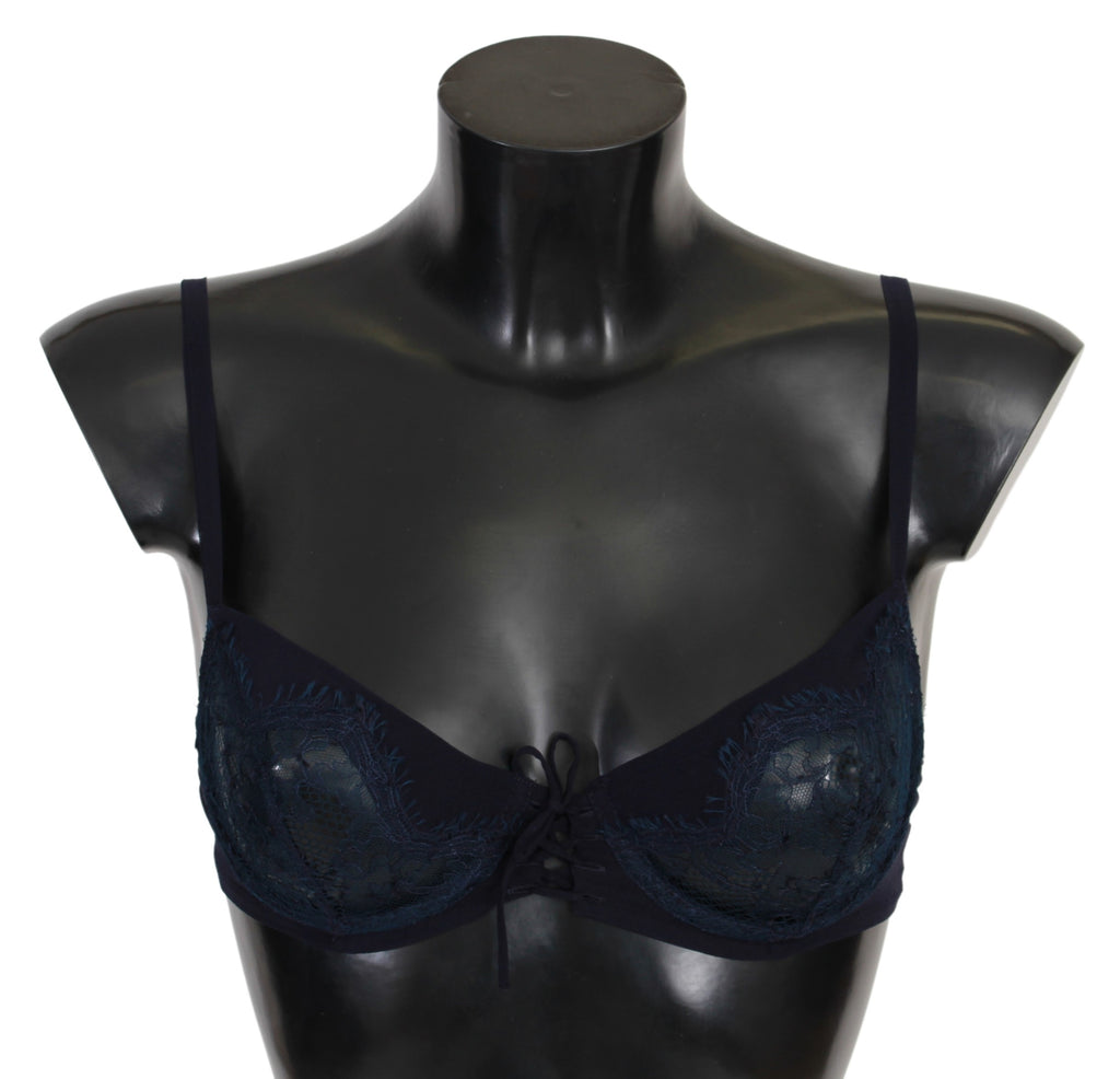 Blue Lace Balconcino Bra Silk Underwear