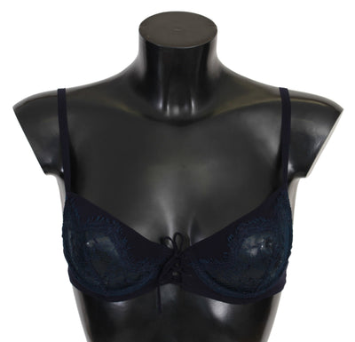 Blue Lace Balconcino Bra Silk Underwear