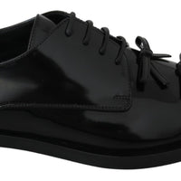 Black Solid Leather Derby Formal Lace Up Shoes