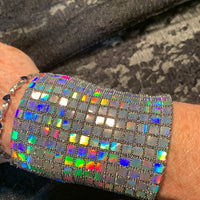 Bling Iridescent Silver Squares Cuff Bracelet