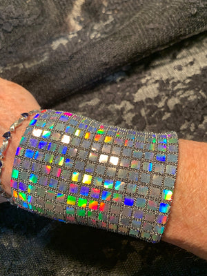 Bling Iridescent Silver Squares Cuff Bracelet