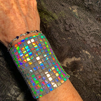 Bling Iridescent Silver Squares Cuff Bracelet