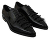 Black Solid Leather Derby Formal Lace Up Shoes