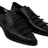 Black Solid Leather Derby Formal Lace Up Shoes