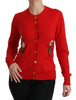 Red Wool Crystal Floral Cardigan Sweater