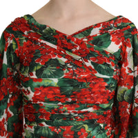 Red Floral Sheath Midi Silk Stretch Dress