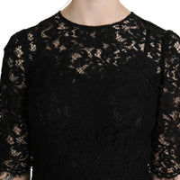 Black Floral Lace Sheath Knee Length Dress