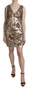 Brown Sequined V-neck Sleeveless Sheath Mini Dress