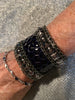 Gunmetal Studs and Discs on Black Patent Leather Cuff Bracelet