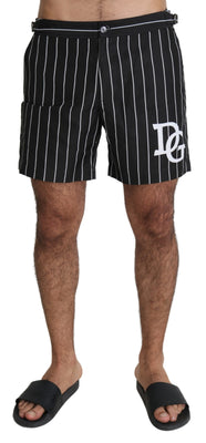 Black White Striped Beachwear Boxer Swimshorts