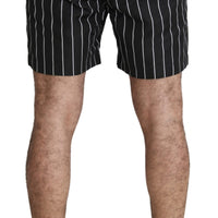 Black White Striped Beachwear Boxer Swimshorts
