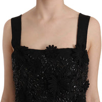 Black Floral Crystal Brocade Shift Dress