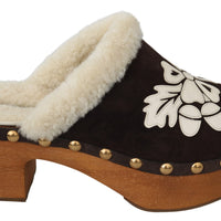 Brown Suede Shearling Mules Sandals Shoes