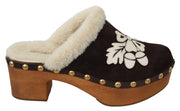 Brown Suede Shearling Mules Sandals Shoes