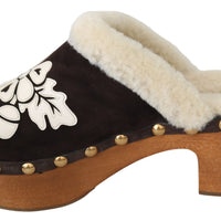 Brown Suede Shearling Mules Sandals Shoes