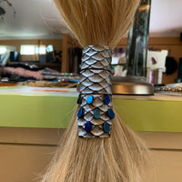 Mermaid Scales with Blue Glass Beads Leather Hair Wrap Tie