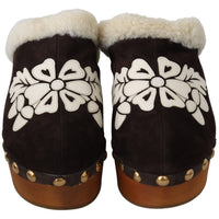 Brown Suede Shearling Mules Sandals Shoes
