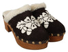 Brown Suede Shearling Mules Sandals Shoes