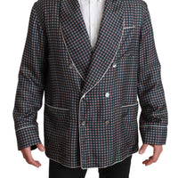 Navy Blue Patterned Double Breasted Coat Jacket