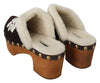 Brown Suede Shearling Mules Sandals Shoes