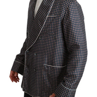 Navy Blue Patterned Double Breasted Coat Jacket