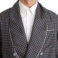 Navy Blue Patterned Double Breasted Coat Jacket