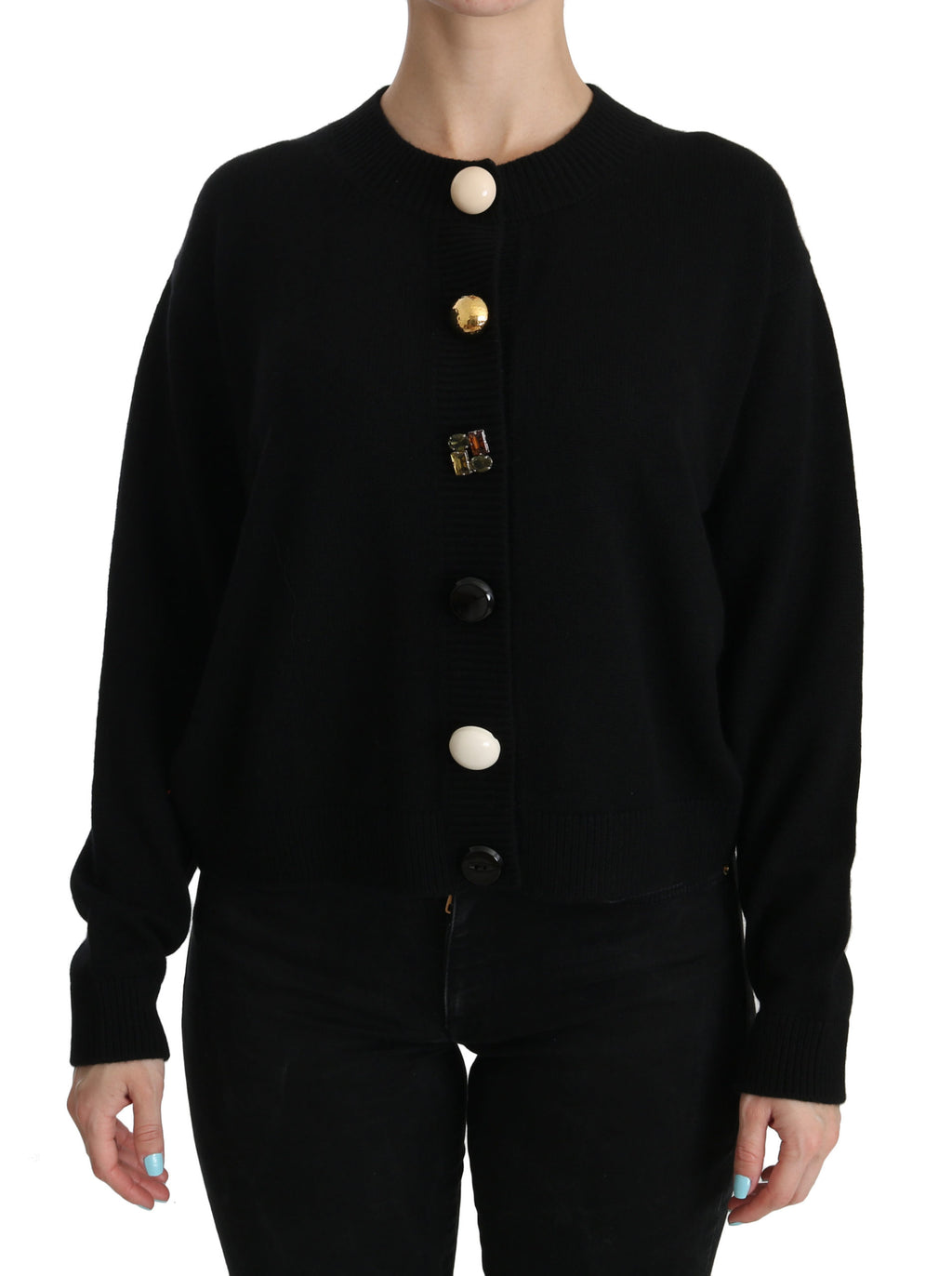 Black Button Embellished Cardigan Sweater