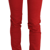 Red Cotton Stretch Low Waist Skinny Trouser Jeans