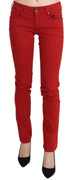 Red Cotton Stretch Low Waist Skinny Trouser Jeans