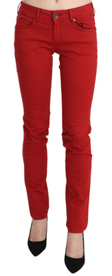 Red Cotton Stretch Low Waist Skinny Trouser Jeans