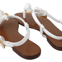 White Leather Coins Flip Flops Sandals Shoes