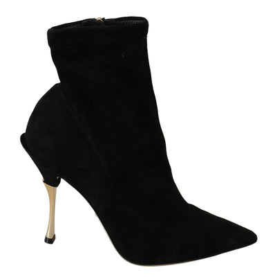 Black Suede Gold Heels Ankle Boots Shoes