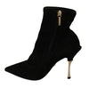 Black Suede Gold Heels Ankle Boots Shoes