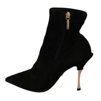 Black Suede Gold Heels Ankle Boots Shoes