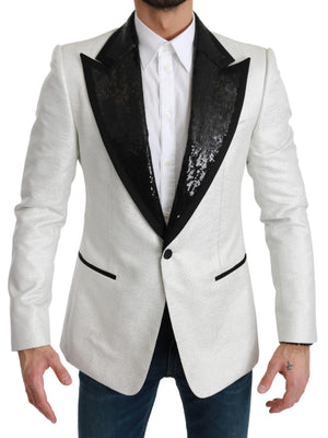 White Sequined Slim Fit Jacket Blazer