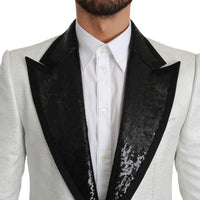 White Sequined Slim Fit Jacket Blazer