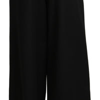 Black Wide Wool Leg Cropped Trouser Pant