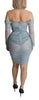 Blue Bodycon Sheath Knee Length Sheer Dress