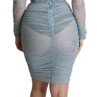 Blue Bodycon Sheath Knee Length Sheer Dress