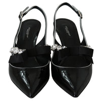 Black Bow Crystal Slingback Pumps Shoes