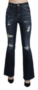 Blue Denim Cotton Stretch Flared Jeans