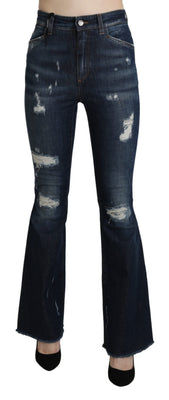 Blue Denim Cotton Stretch Flared Jeans