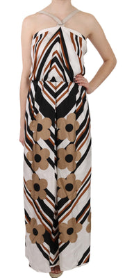 White Striped Silk Gown Maxi Dress