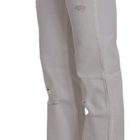 White Cotton Slim Fit Straight Jeans Pants