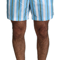 Blue Striped Beachwear Men Swimshorts