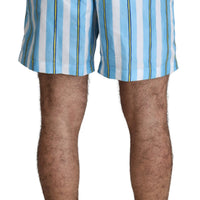 Blue Striped Beachwear Men Swimshorts